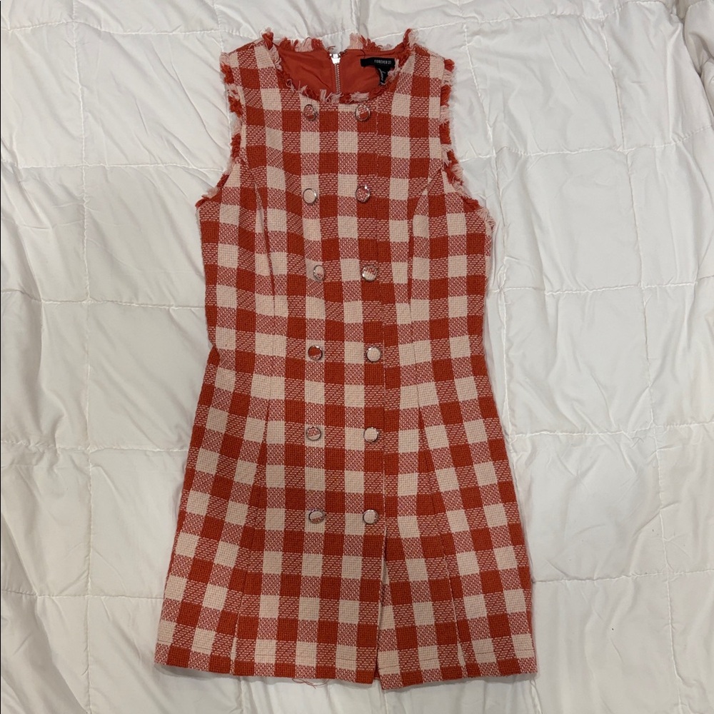 Red and White Plaid Sleeveless Dress